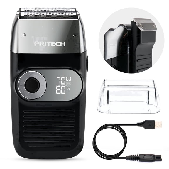 PRITECH Electric Foil Shaver for Men with Popup Trimmer, 2 in 1 Electric Shaver for Men, Rechargeable 3 Speed Adjustable (Black)