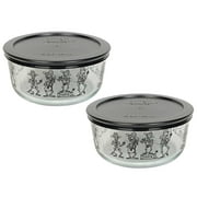 Pyrex (2) 7201 4-Cup Day of the Dead Skeletons Glass Dish & (2) 7201-PC Black Plastic Lid Set (2-Pack)