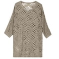 thumbnail image 7 of VEKDONE Womens Plus Size Crochet Cover Up Top 3/4 Batwing Sleeve V Neck Sweater Shirts Mesh Boho Beach Vacation Blouse Khaki XXXL, 7 of 7