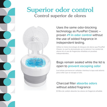PurePail Hang It Diaper Disposal System – White, Odor Control for On–the–Go, Hang from Anywhere, Perfect for Car & Grandparents, Includes 1 Hang It + 5 Lavender Scented Refill Bags + 1 Travel Case