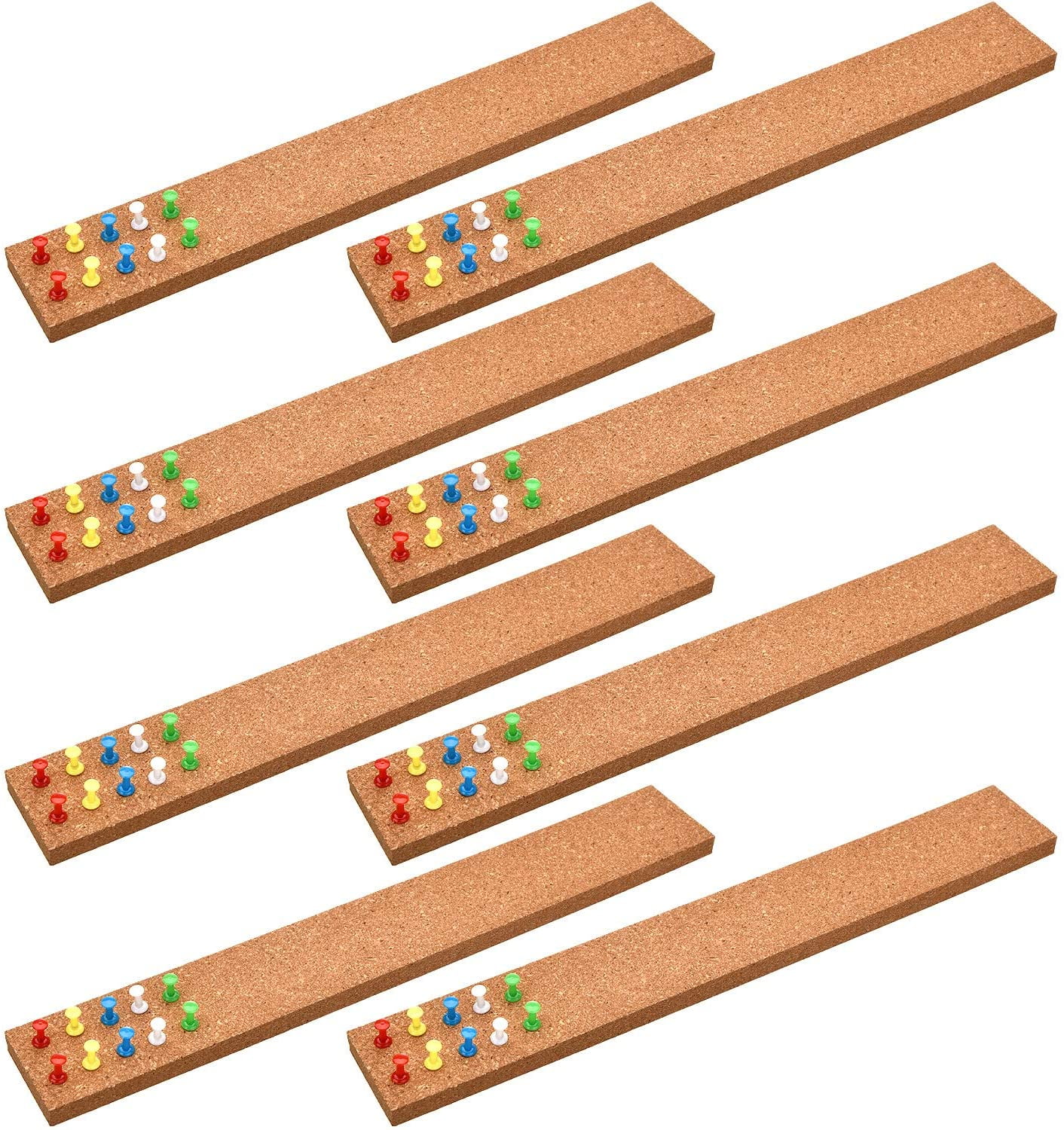 8 Pieces Cork Bulletin Bar Strip 15 x 2 Inch Cork Board Bar Strip with 40 Pieces Push Pins for Office Home School Supplies