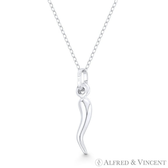 Tiny Italian Horn Corno Evil Eye Luck Charm Pendant in .925 Sterling Silver