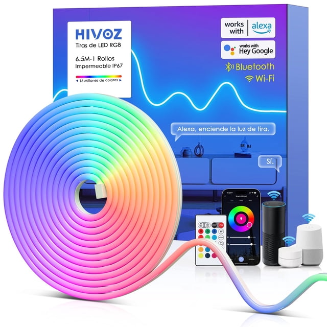 Luces Led Alexa WiFi 6.5M Tira Led Neon RGB para Cuarto Luz Compatible con Google Assistant Flex Tiras Manguera Impermeable Led Lights Casa Inteligente Exterior Dinamica Habitacion Strip Fiesta