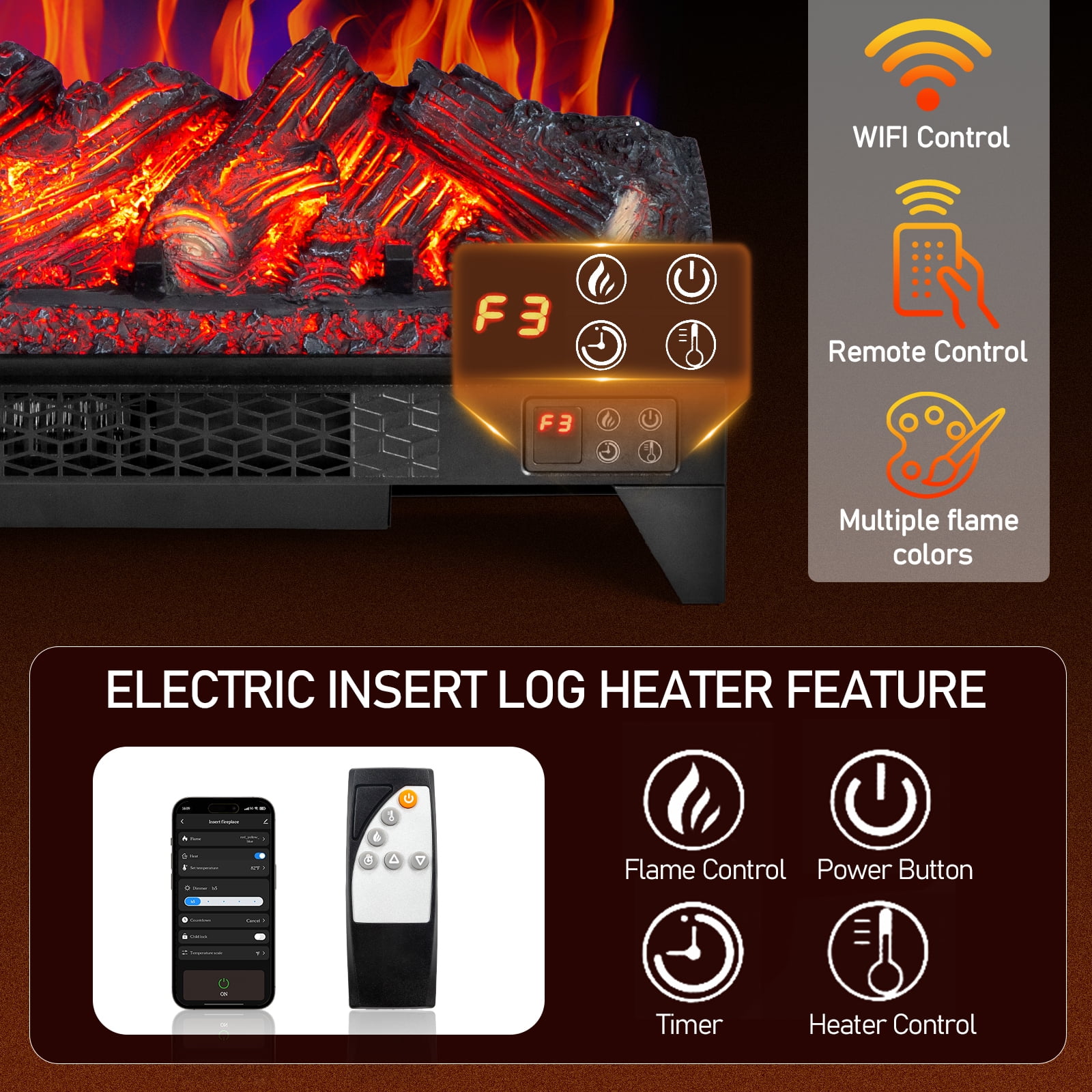 Zimtown 23'' Electric Fireplace Insert w/Remote & WiFi Control