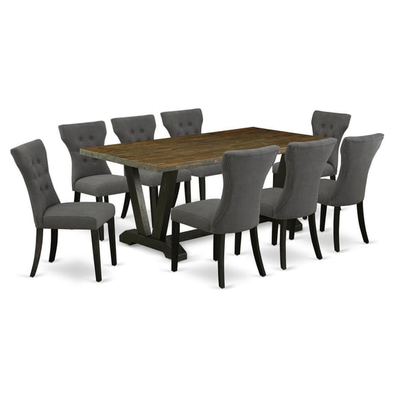 East West Furniture V677GA650-9 9 Piece V-Style Kitchen Furniture Set - Dark Gotham Gray