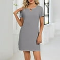thumbnail image 2 of Summer Dress Sevevn Women's Fashion Solid Color Hollow Neckline Buckle Short Sleeve Round Neck Dress, 2 of 7