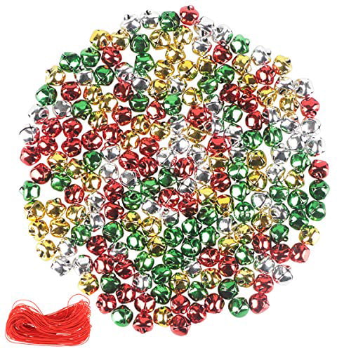0.4 Inch/1CM, Gold, Silver, Red, Green YiYa 200Pcs Christmas Jingle Bells Colorful Craft Bells DIY Bells for Christmas Festival Decoration Wreath Holiday Home Decoration 