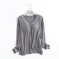 thumbnail image 2 of Shirt With Built In Bra Plus Size Fall Long Sleeve V Neck T Shirts Slim Fit Workout Casual Basic Fall Tops Outfits 2025 Dark Gray XL, 2 of 3