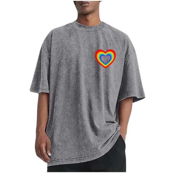 Dagegui Mens Crewneck T-Shirt Cotton Short Sleeve Casual Tops Heart Graphic Tee Big and Tall Sport T Shirts for Summer Gray S