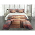 thumbnail image 3 of Ambesonne Lake Quilted Bedspread Set 3 Pcs, Mesmerizing Sunset Mountains, Queen Size, Salmon Purple Grey, 3 of 5