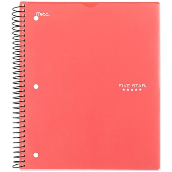 Spiral Notebook 5 Subject College Ruled Feature Rich Coral - Five Star