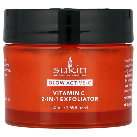 Sukin Glow Active-C, Vitamin C 2-In-1 Exfoliator, 1.69 fl oz (50 ml)