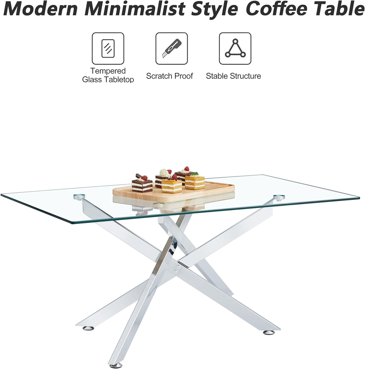 Glass Coffee Table, Holaki 39.4" Clear Rectangle Glass Coffee Table, Modern Coffee Table with Metal Legs, Center Table Sofa Table Home Furniture for Living Room