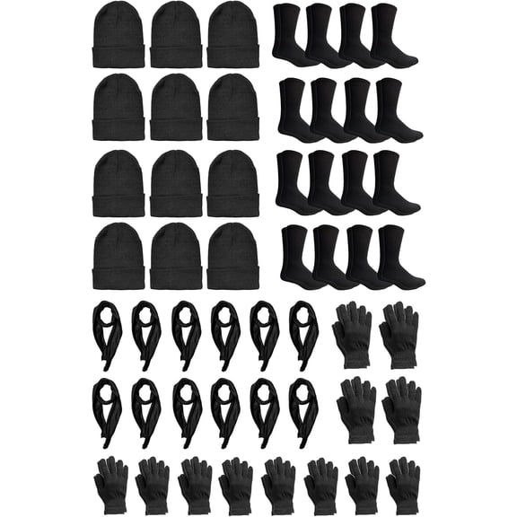Yacht & Smith 48 Pack Wholesale Bulk Winter Thermal Beanies Skull Caps, Thermal Gloves Unisex (Mens 4Pc Combo A)