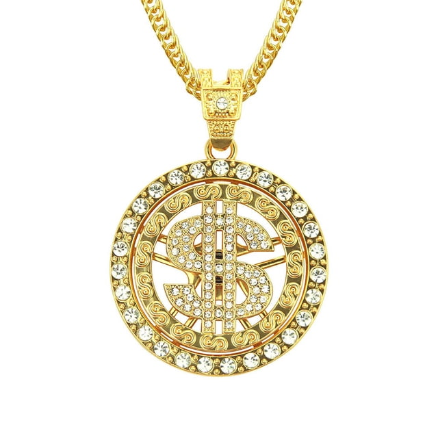 Signe Dollar Riche en Argent Hip Hop Rappeur Bling Pendentif Pavé Doré Cristal Signe Dollar Pendentif Collier Chaîne Franco Hip Hop Hommes Femmes