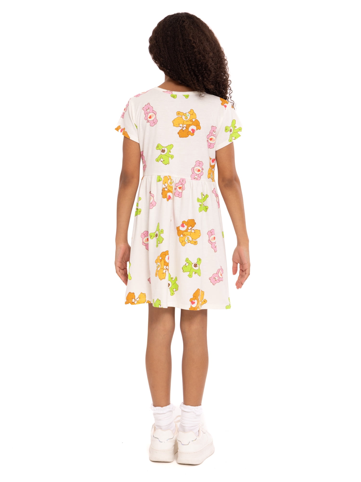 Care Bears Girls Allover Print Dress with Short Sleeves, Sizes 4-12