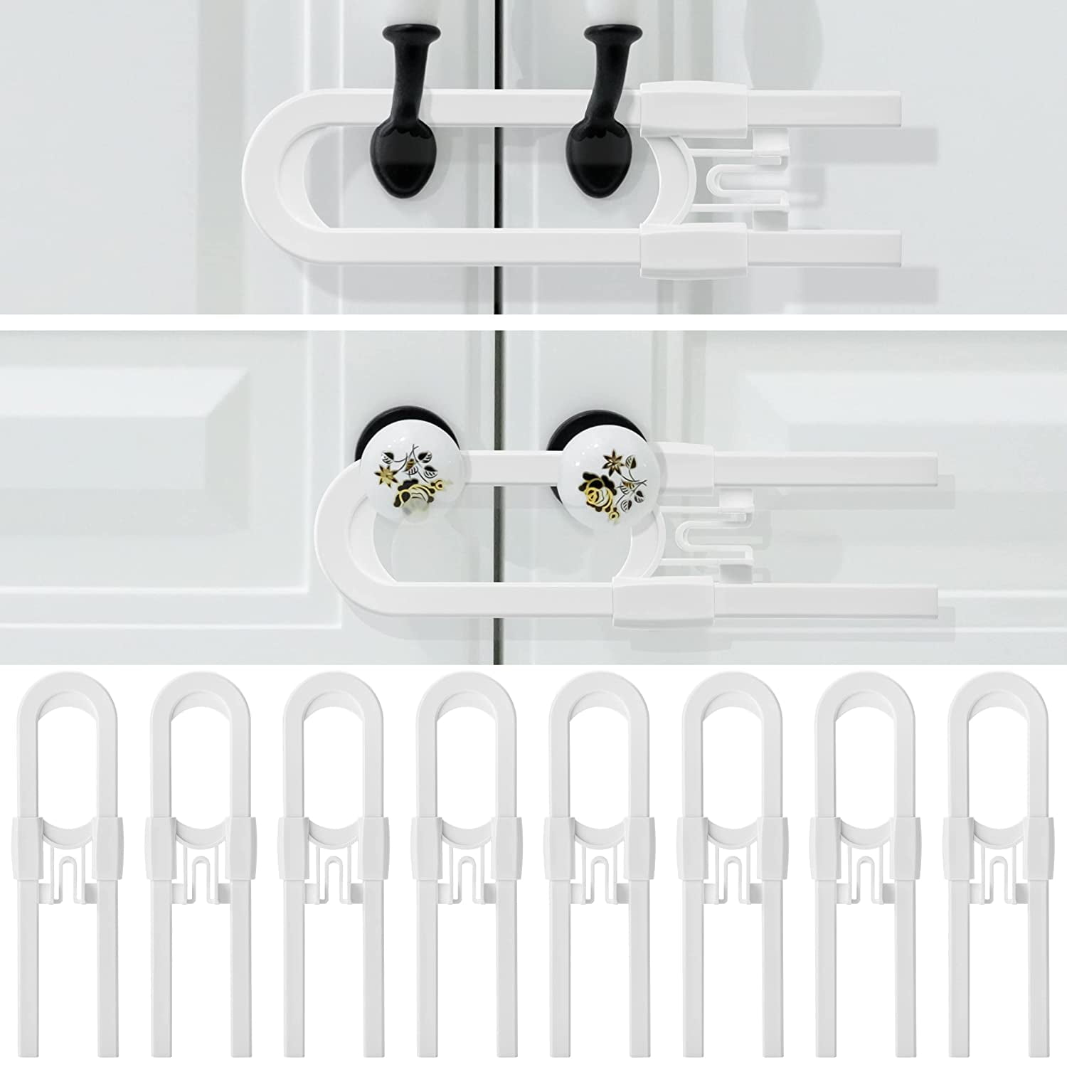 Bates Locks for Babies, 8pcs, Adjustable, UShaped Child Locks