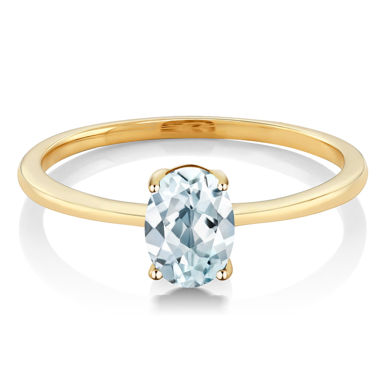 Gem Stone King 10K Yellow Gold Sky Blue Aquamarine Solitaire Engagement Ring for Women (0.72 Cttw, Oval 7X5MM, Gemstone March Birthstone, Size 9.5)