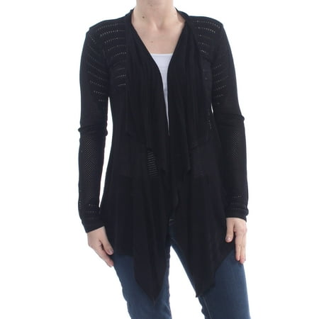 INC Womens Black Ruffled Long Sleeve Open Cardigan Wear To Work Sweater Petites  Size: