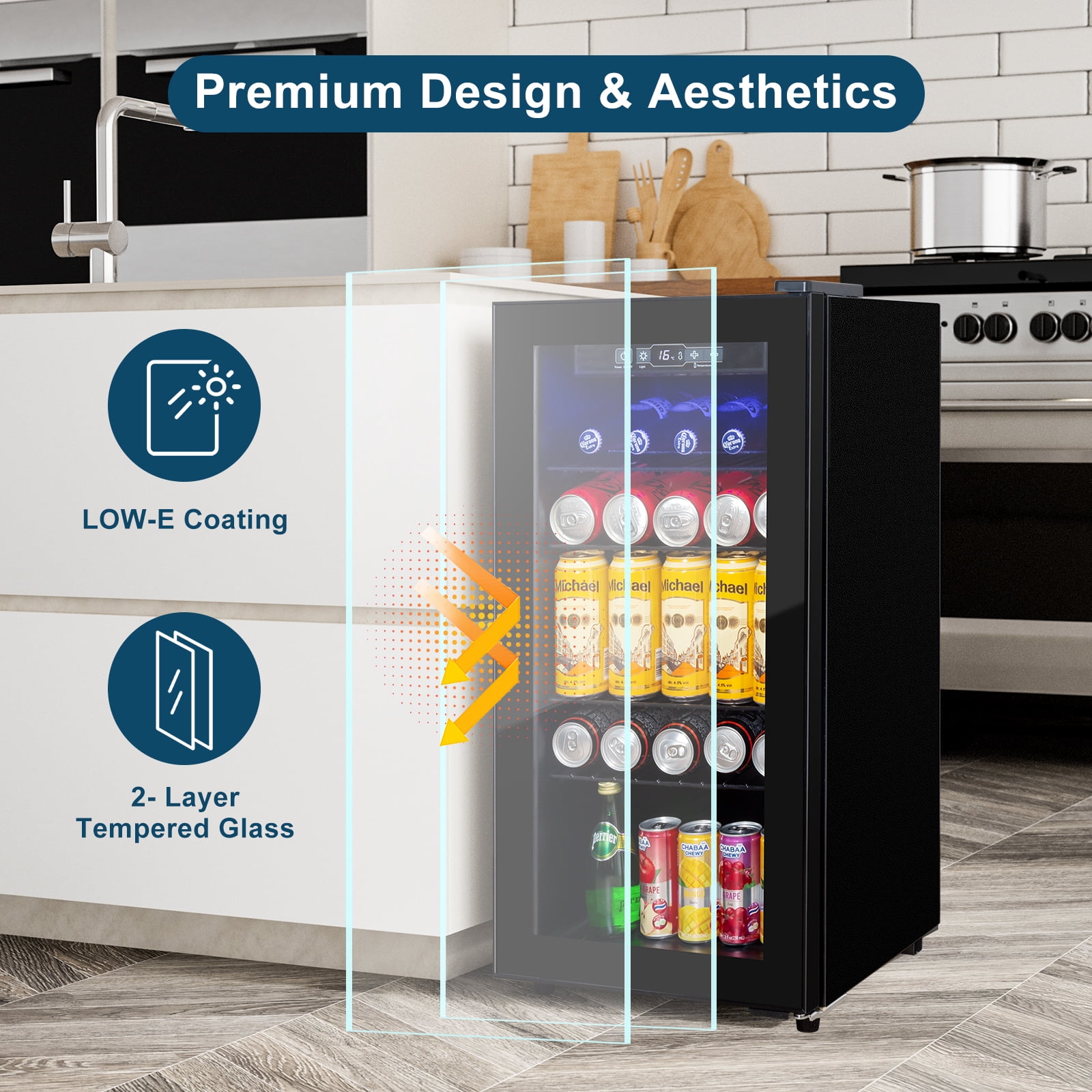 Mini Fridge 135 Can Beverage Refrigerator Cooler, 3.5 Cu.Ft Drink Fridge for Soda Wine Beer with Adjustable Removable Shelving for Home, Bar, Office,Black