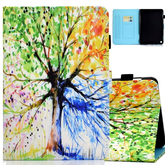 Flip Case for All-New Fire HD 8 2020 /HD 8 Plus Tablet (10th Generation, 2020 Release), Allteych Slim Lightweight Protective Shockproof Folding Stand Cover with Auto Wake/Sleep, Colorful Tree