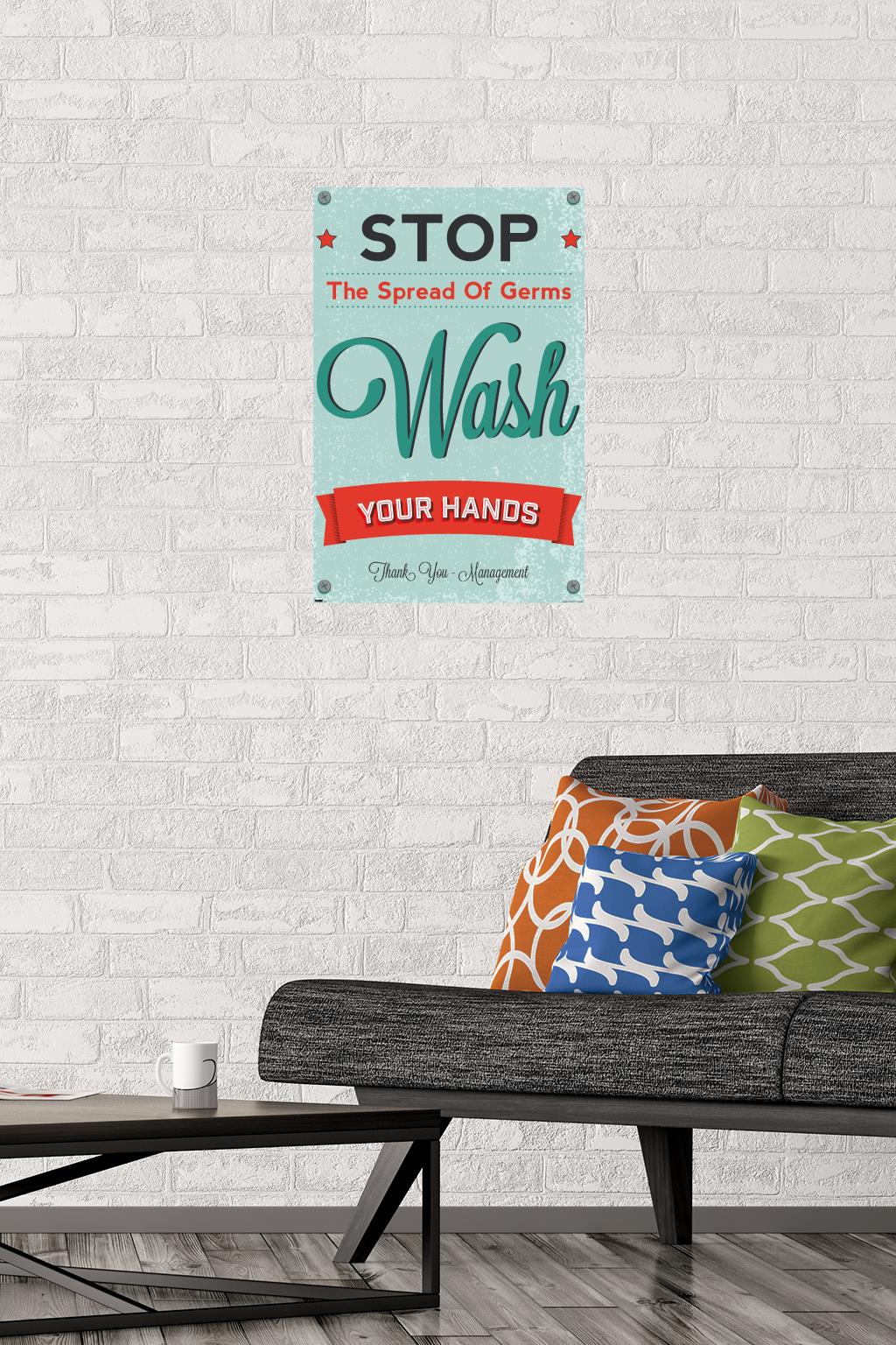 Stop The Spread of Germs - Wash Your Hands Wall Poster, 14.725" x 22.375"