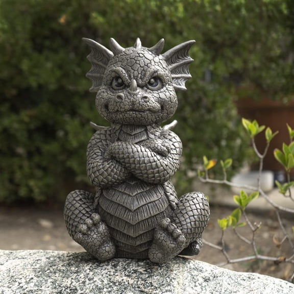 Garden  Angry Outdoor Statue, 10.25-inch Height, Gray Resin Decor