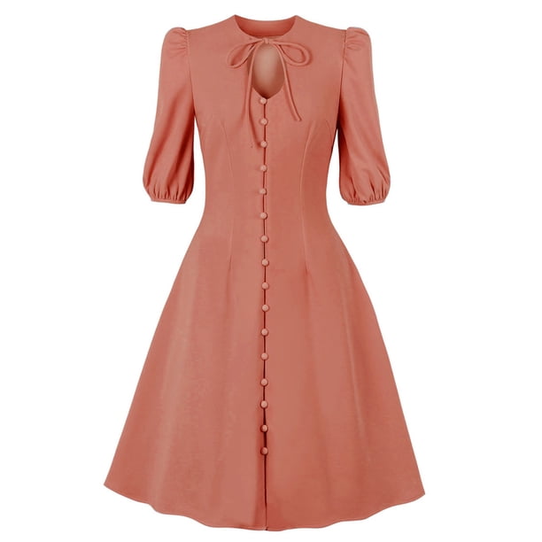 Moda mujer verano Retro Casual Pullover Color sólido Sexy manga larga vestido largo Fridja yut833
