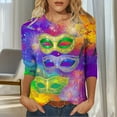 thumbnail image 3 of Visit the JURANMO Store Women's Holiday Shirts Color Block Striped Print Mardi Gras T Shirt Novelty Graphic Parade Tunic Tops Multicolor M, 3 of 6