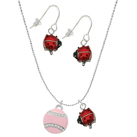 Delight Jewelry Silvertone Pink Tennis Ball with Clear Crystals Red Lucky Ladybug Necklace and Dangle Earrings Set Delight Jewelry Silvertone Pink Tennis Ball with Clear Crystals Red Lucky Ladybug Necklace and Dangle Earrings Set
