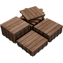 SAZYY 27-Piece Premium Fir Wood Outdoor Flooring for Garden Poolside & Indoor Spaces – Easy Install Non-Slip Weather-Resistant Modular Deck Tiles, Brown