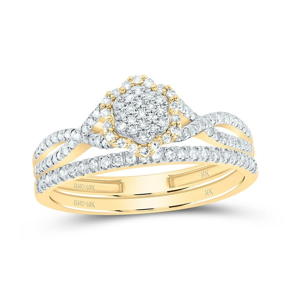 10kt Yellow Gold 1/3 Cttw Natural Diamond Fashion Flower Wedding Engagement Anniversary Bridal Set, Women Size: 5-9