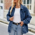 thumbnail image 5 of Tiweut Womens Denim Jackets Lightweight Washed Long Sleeve Lapel Button Loose Fit Coat Regular Blouses BU2,M, 5 of 8