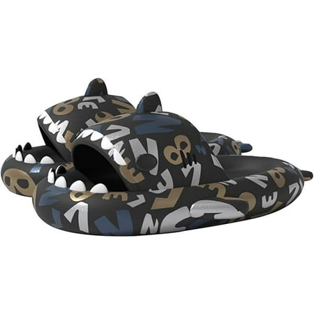 

Shark Sandals Slides for Women Men Agooga Cute Novelty Cartoon Anti-Slip Open Toe Slides Summer Lightweight Shark Sandals Casual Beach Foam Shoes Unisex Fashion Cloud Shark Slippers(Zimu Black)