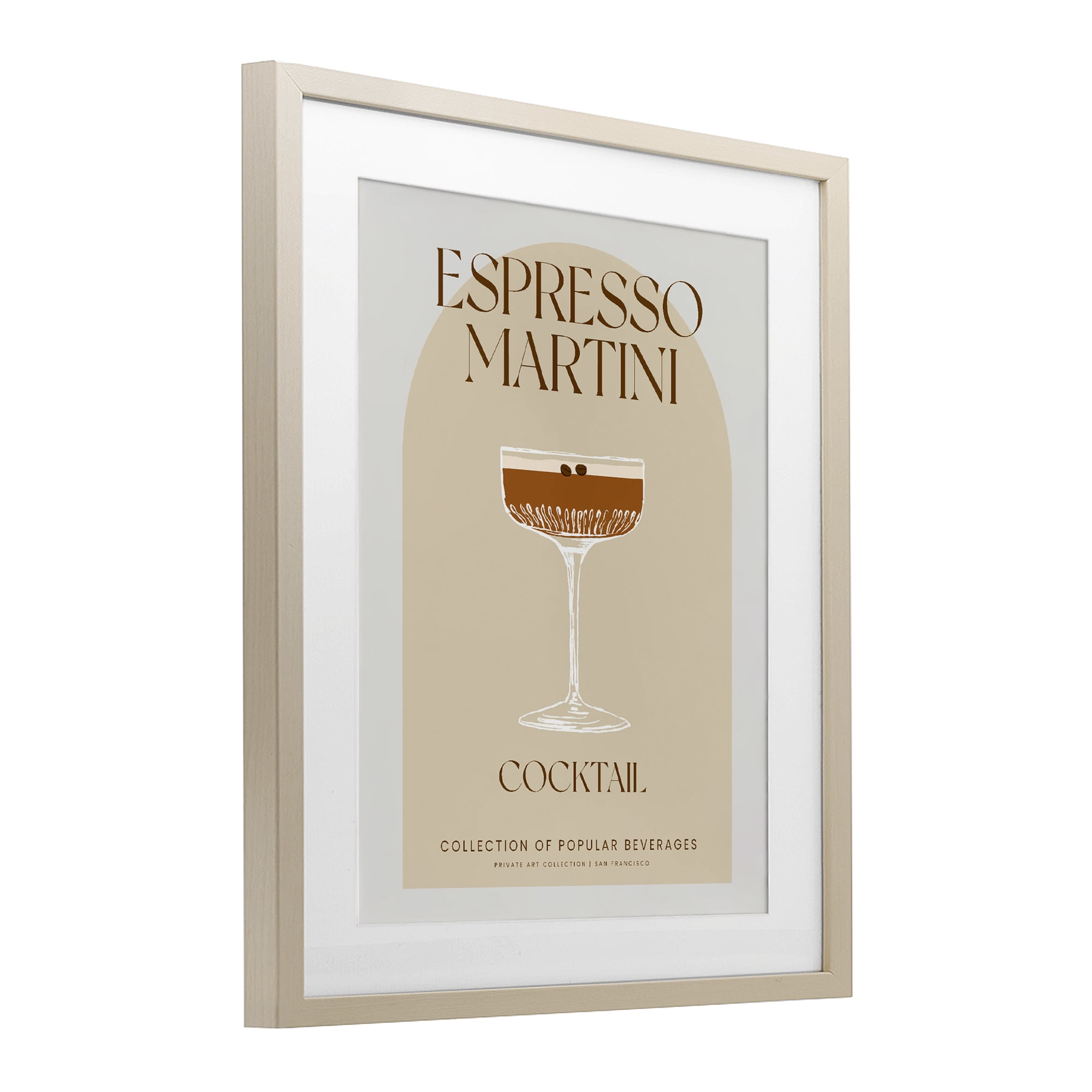 Stylish Retro Espresso Martini Birch Framed Print Under Glass, design by Lil' Rue