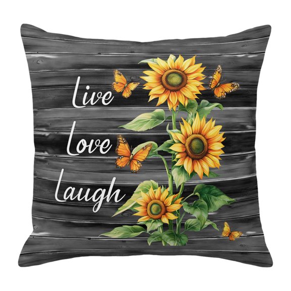 Throw Pillow Covers, Sunflower Retro 24x24 Pillow Covers for Couch/Sofa/Bed, Farmhouse Flowers Botanical Black Wood Decorative Square Linen Cushion Pillowcase for Home Decor
