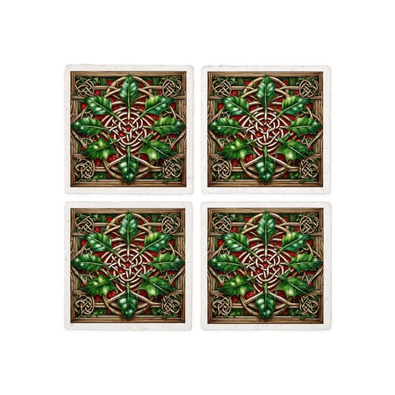 CafePress - Christmas Holly Celtic Knot - Tile Coaster, Drink Coaster Set of 4