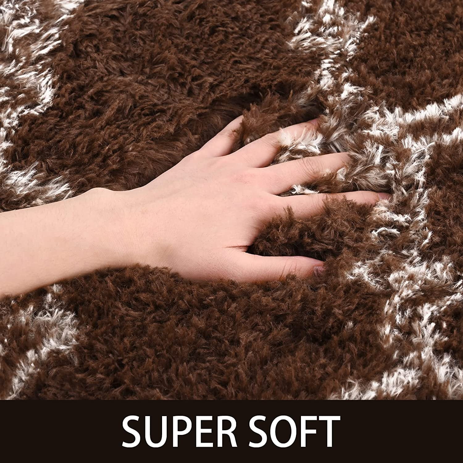 Junovo Ultra Soft Soft Area Rugs Fluffy Modern Geometric Rugs,Shaggy Floor Carpets For Living Room Bedroom Nursery Room 5'x8',Brown/Beige