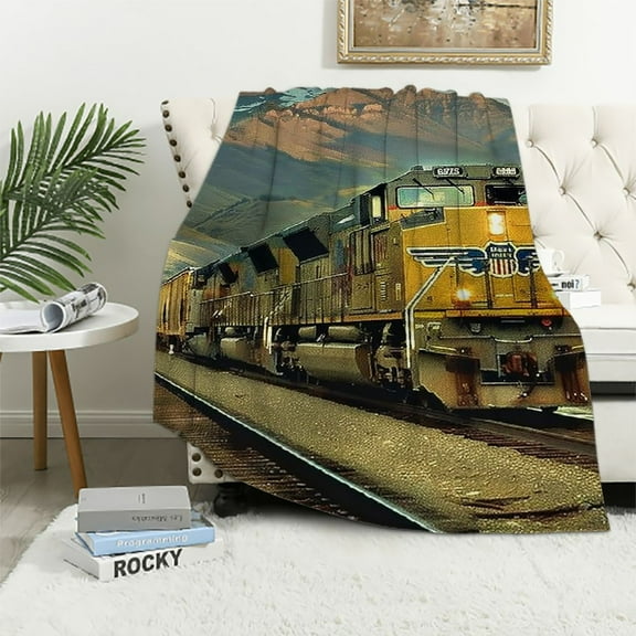 BCIIG Train Tracks Mountainside Warm Lightweight Blanket Soft Fleece Blanket All Seasons Living Rooms Sofa Decor Cow Gifts 40x50in