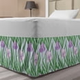 thumbnail image 1 of Floral Bed Skirt, Botanical Art Pattern with Purple Iris Green Leaves in Japanese Style, Elastic Bedskirt Dust Ruffle Wrap Around for Bedding Decor, 4 Sizes, Pale Blue Green, by Ambesonne, 1 of 2