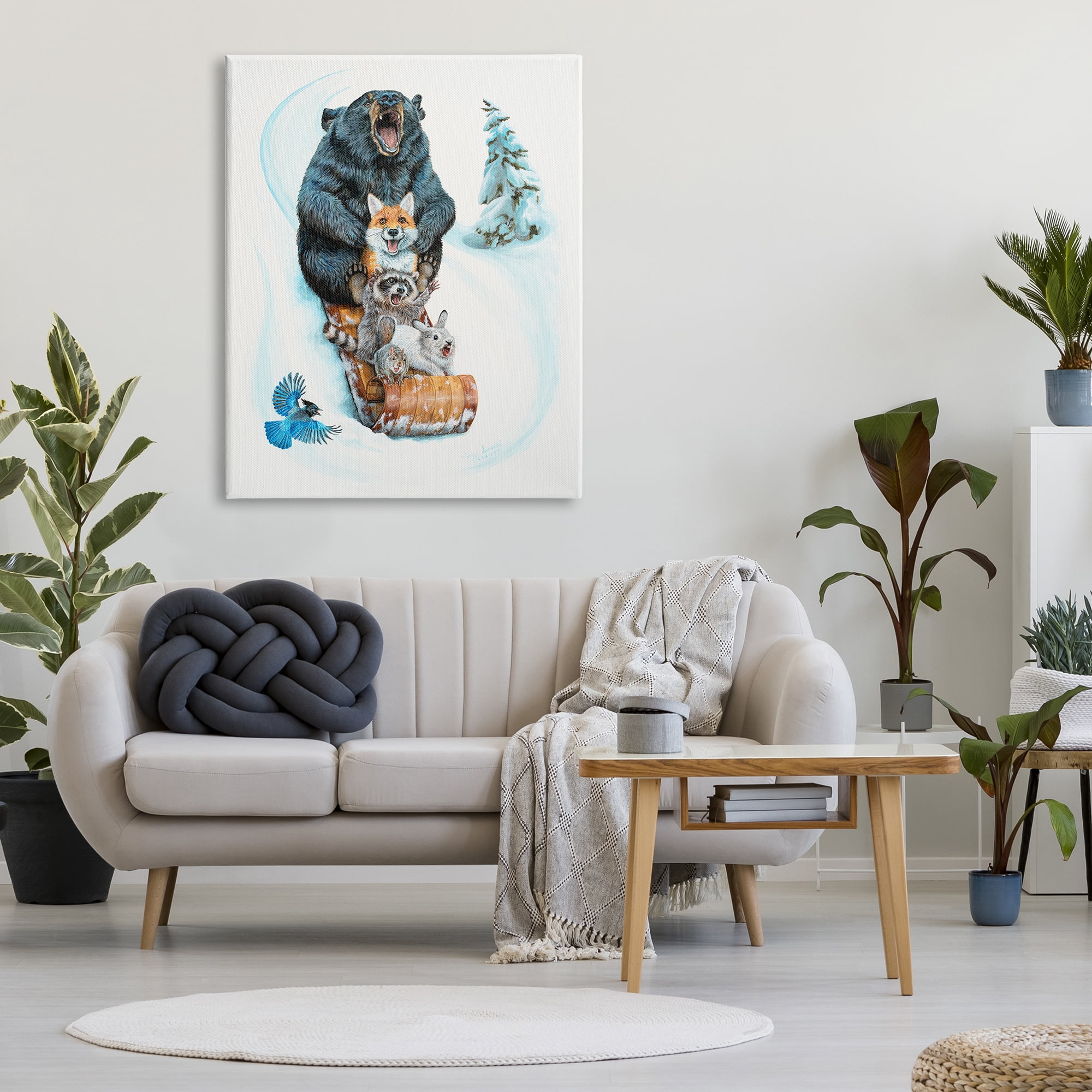 Stupell Industries Sledding Wildlife Snow Scene Animals & Insects Painting Gallery Wrapped Canvas Print Wall Art, 36 x 48