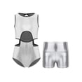 thumbnail image 1 of Moggemol Kids Girls Shiny Metallic Gymnastics Leotard Set For Figure Skating Dance Workout Silver 6, 1 of 7