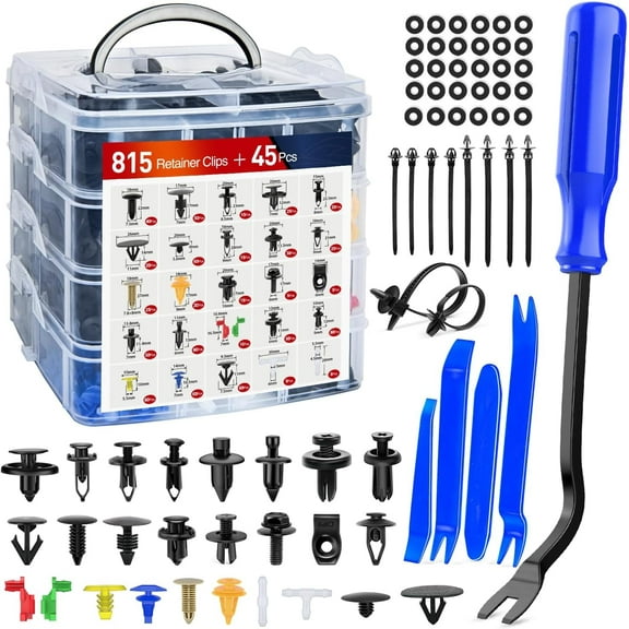 Nilight 860Pcs Car Push Retainer Clips & Auto Fasteners Assortment -26 Most Popular Sizes Nylon Bumper Fender Rivets with 10 Cable Ties and Fasteners Remover for Toyota GM Ford Honda Chevy