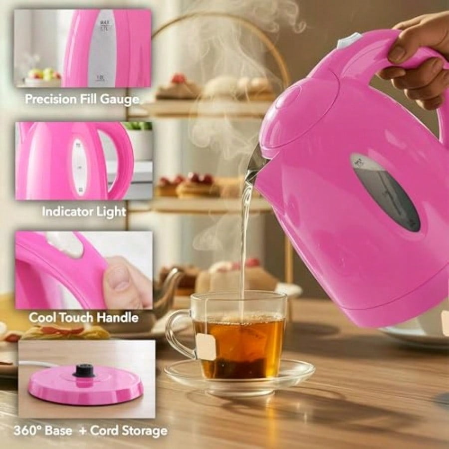 Electric Kettle 1.7L Fast Boiling Water Heater for Coffee or Tea with Water Level Gauge Auto Shut-Off Boil-Dry Protection Indicator Light and Removable Filter Pink KP72P