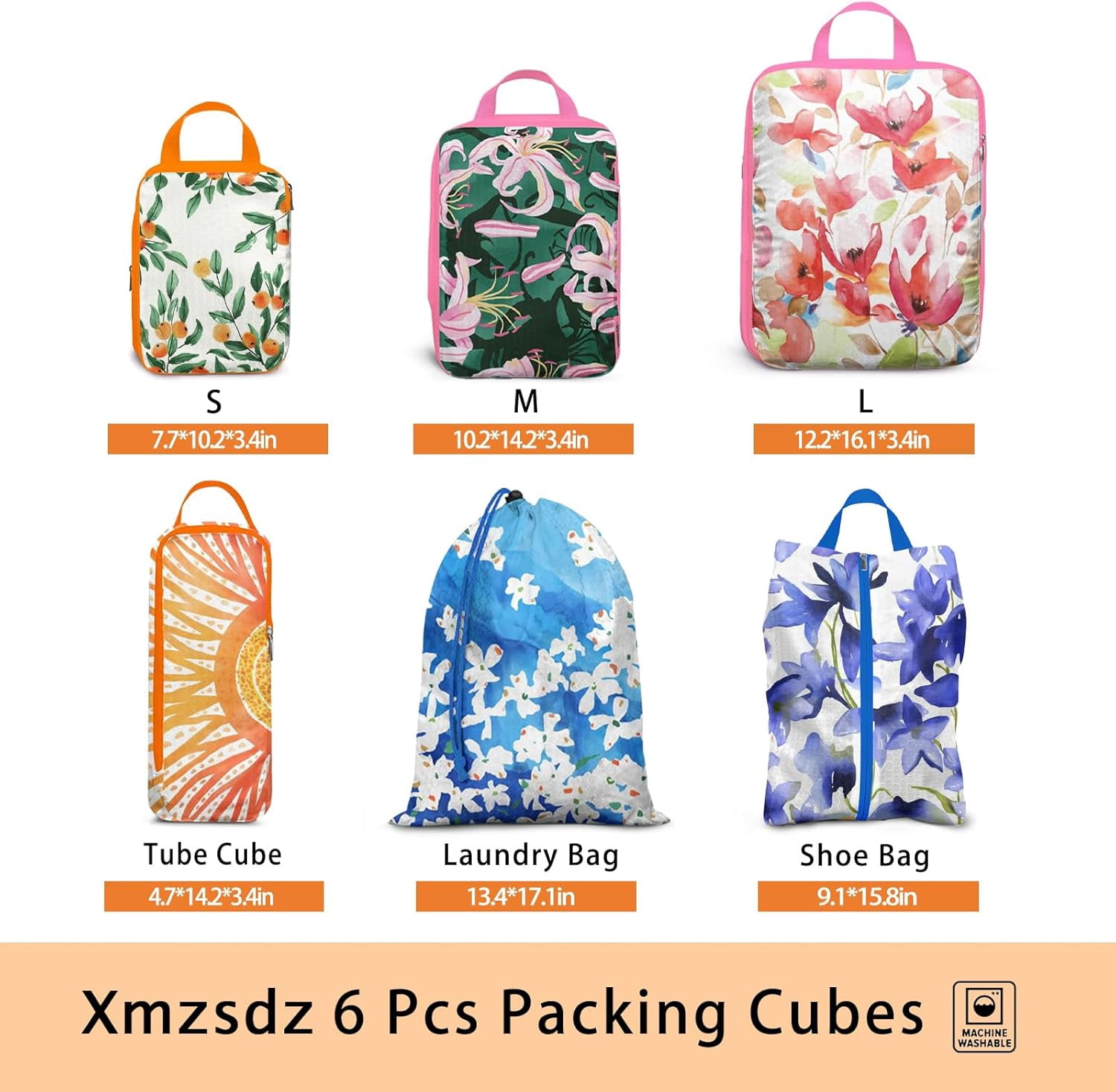 6 Pcs Compression Packing Cubes for Travel Suitcases, Waterproof Luggage Organizer Bags Set, Washable Packaging Cubes for Women Backpack Travel Perfect for Carry-Ons and Storage