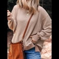 thumbnail image 4 of Sudadera Holgada de Otoño para Mujer, Informal, de Punto A Rayas, Larga, Cuello Redondo, Abertura, Tipo Túnica Albaricoque XL, 4 of 10