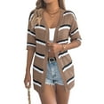 thumbnail image 3 of Women Knitted Crochet Cardigan Short Sleeve Sweater Casual Loose Comfy Light-Weight Kimonos Top Coffee Color S, 3 of 9