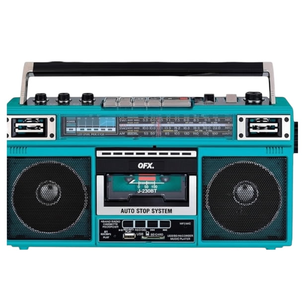 Radiocasetera QFX Turquesa Bluetooth con Conversión a MP3 y Ecualizador de 3 Bandas Am/Fm