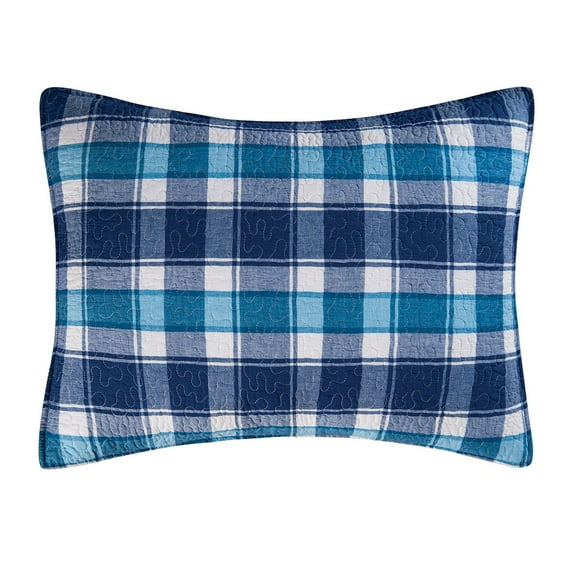 Brice Blue Plaid Cotton Standard Pillow Sham