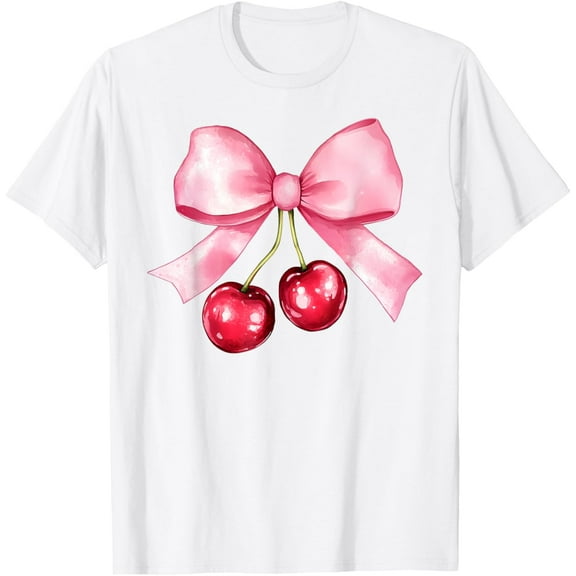 Pink Coquette Bow Cherry Birthday Cute Women Kids Girls T-ShirtMen's and women's pure cotton short-sleeved shirts